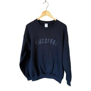 BUZZFEED Graphic Print Sweatshirt Crew Neck Black Cotton Long Sleeve Medium NWOT